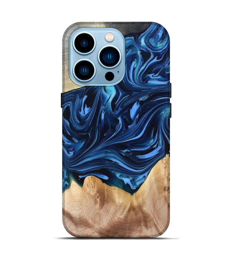 iPhone 14 Pro Wood Live Edge Phone Case - Angelo (Blue, 821332)