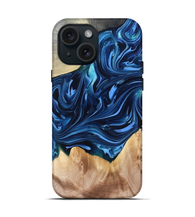 iPhone 15 Wood Live Edge Phone Case - Angelo (Blue, 821332)
