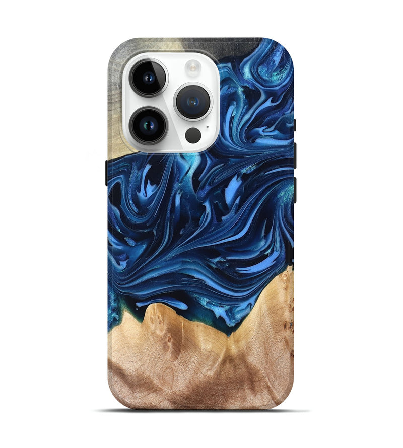 iPhone 15 Pro Wood Live Edge Phone Case - Angelo (Blue, 821332)