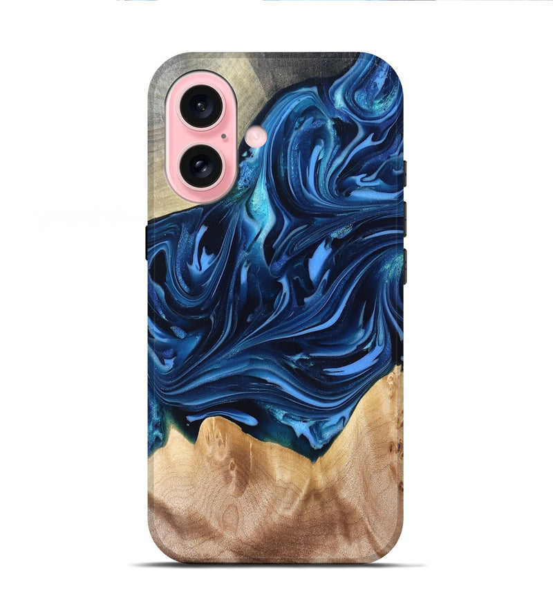 iPhone 16 Wood Live Edge Phone Case - Angelo (Blue, 821332)