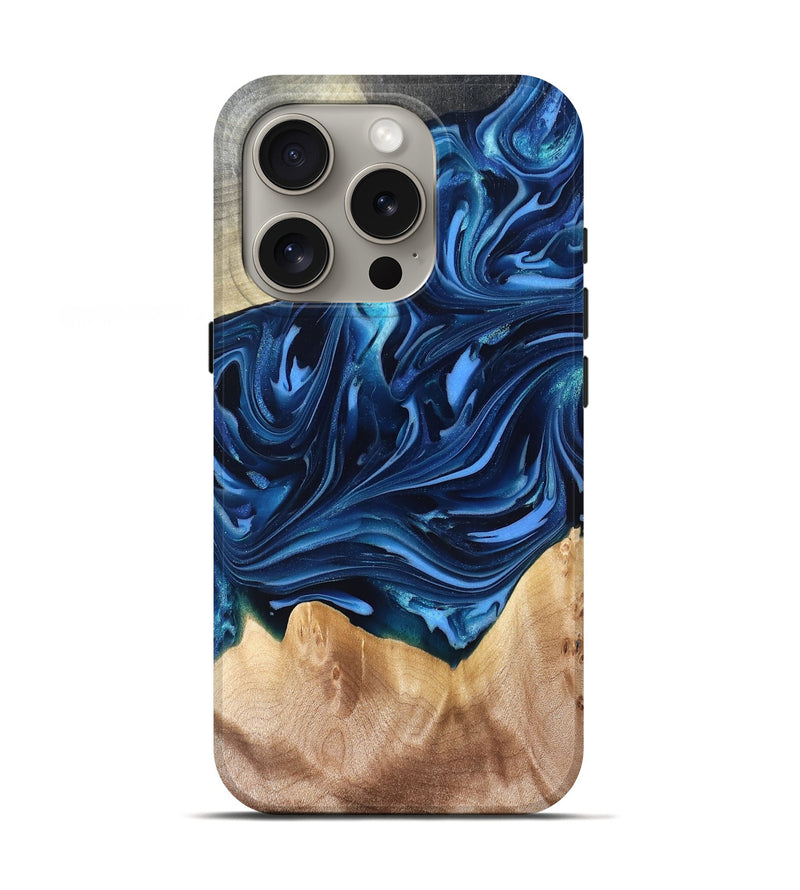 iPhone 16 Pro Wood Live Edge Phone Case - Angelo (Blue, 821332)