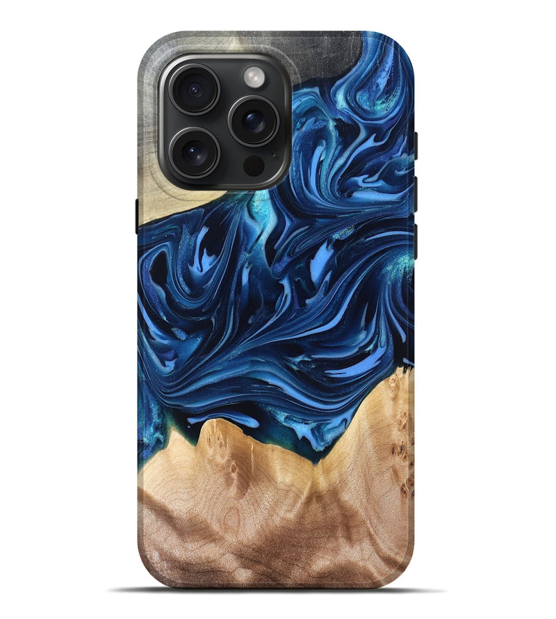 iPhone 16 Pro Max Wood Live Edge Phone Case - Angelo (Blue, 821332)