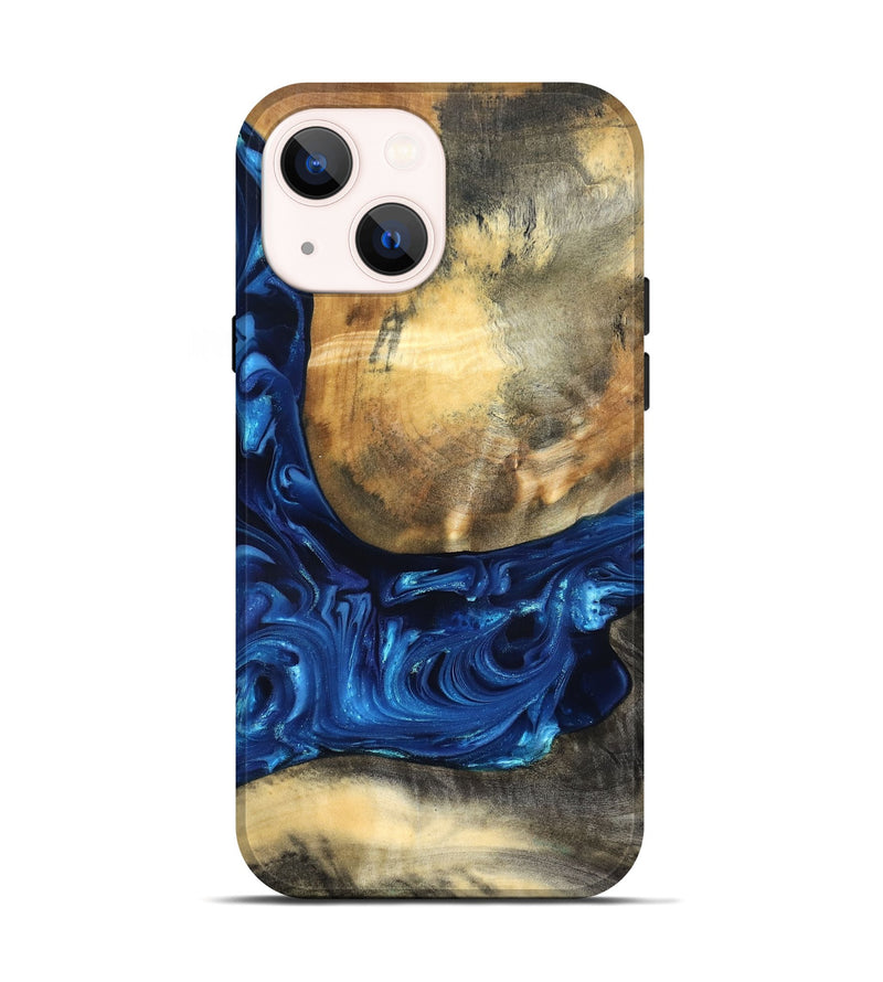 iPhone 14 Wood Live Edge Phone Case - Mame (Blue, 821338)