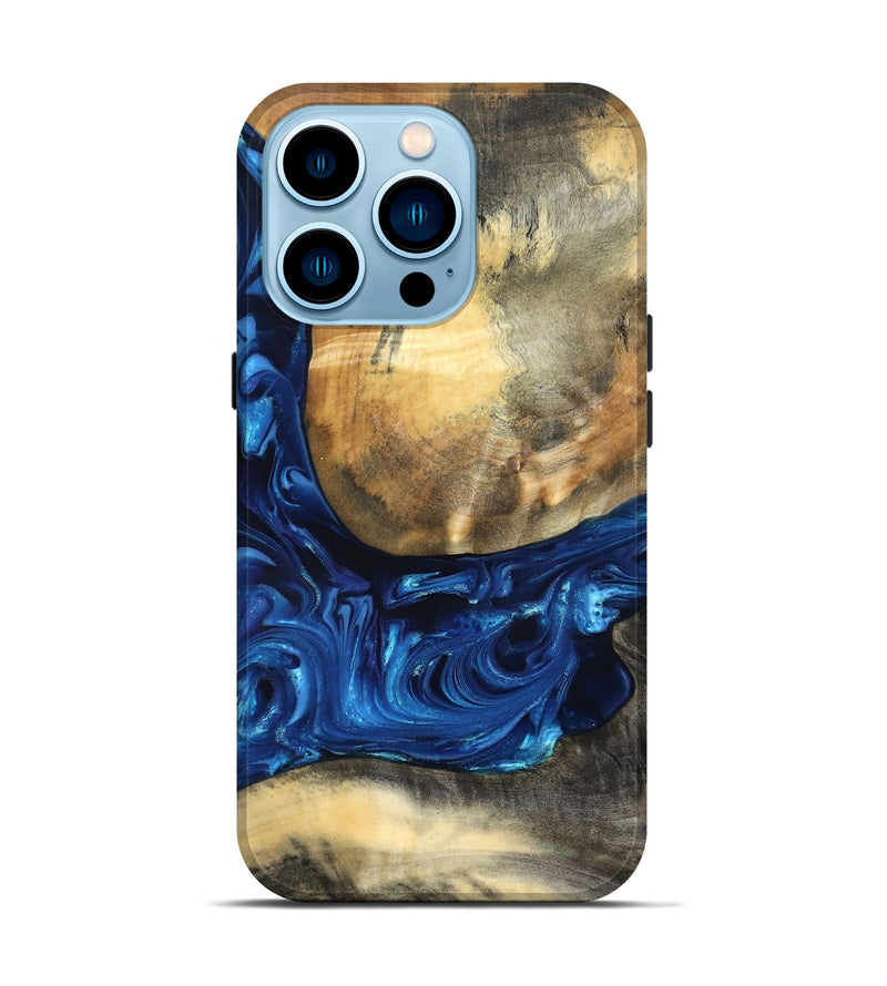 iPhone 14 Pro Wood Live Edge Phone Case - Mame (Blue, 821338)
