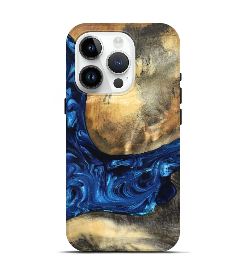 iPhone 15 Pro Wood Live Edge Phone Case - Mame (Blue, 821338)