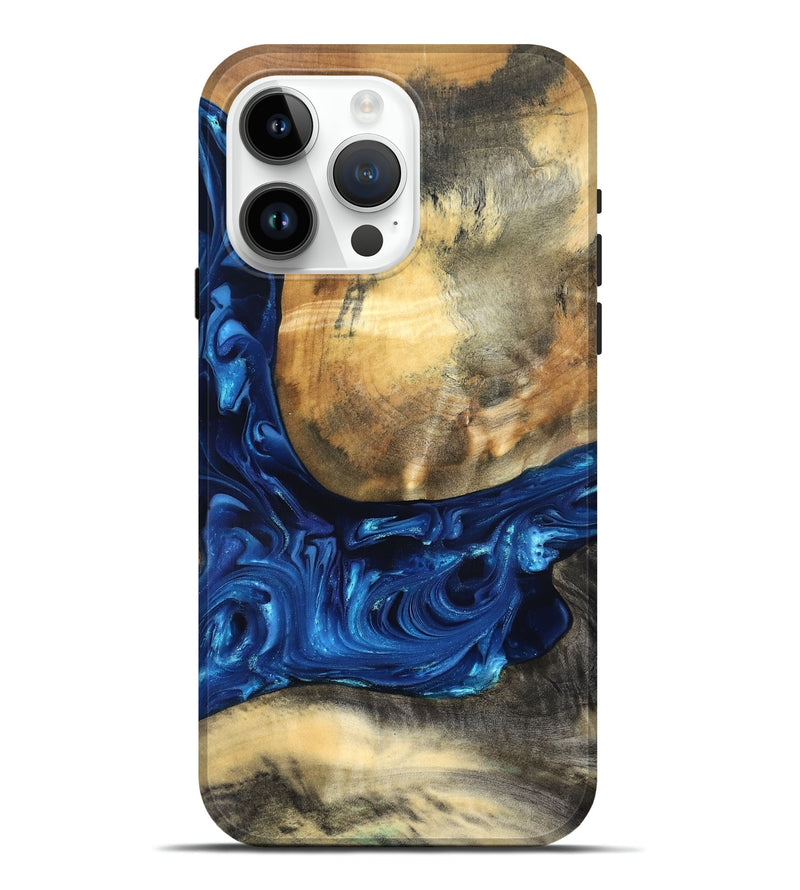 iPhone 15 Pro Max Wood Live Edge Phone Case - Mame (Blue, 821338)