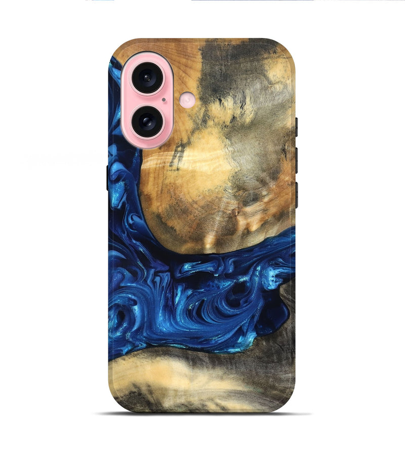 iPhone 16 Wood Live Edge Phone Case - Mame (Blue, 821338)
