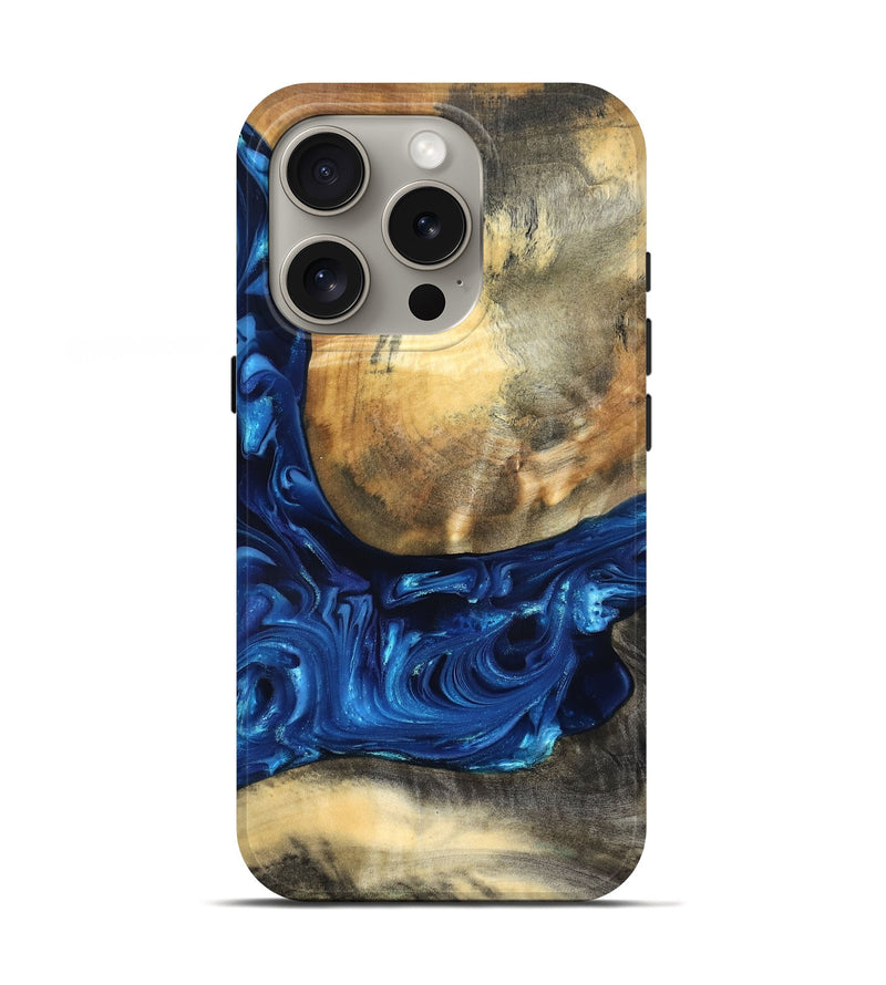 iPhone 16 Pro Wood Live Edge Phone Case - Mame (Blue, 821338)