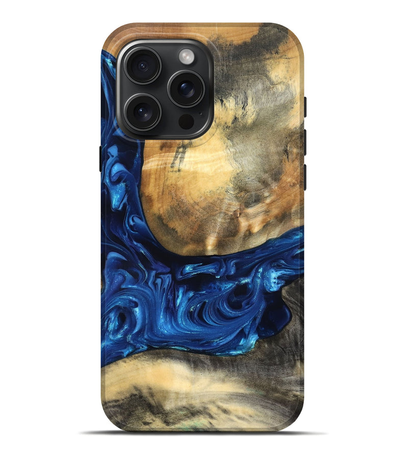 iPhone 16 Pro Max Wood Live Edge Phone Case - Mame (Blue, 821338)