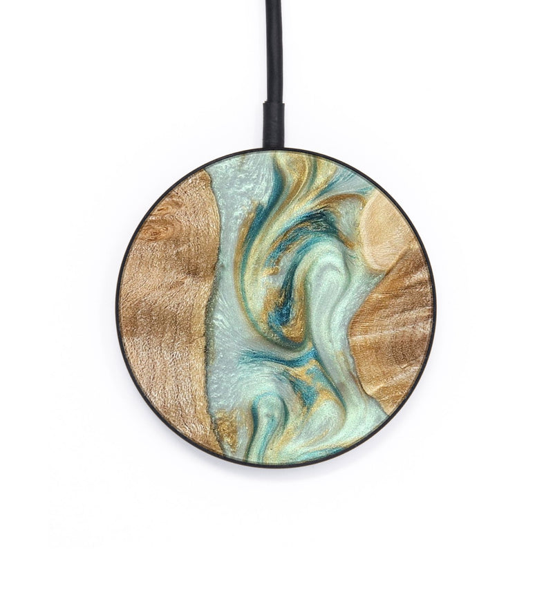 Circle Wood Wireless Charger - Roxann (Teal & Gold, 821340)