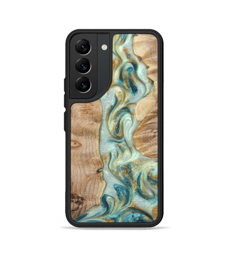 Galaxy S22 Wood Phone Case - Roxann (Teal & Gold, 821340)