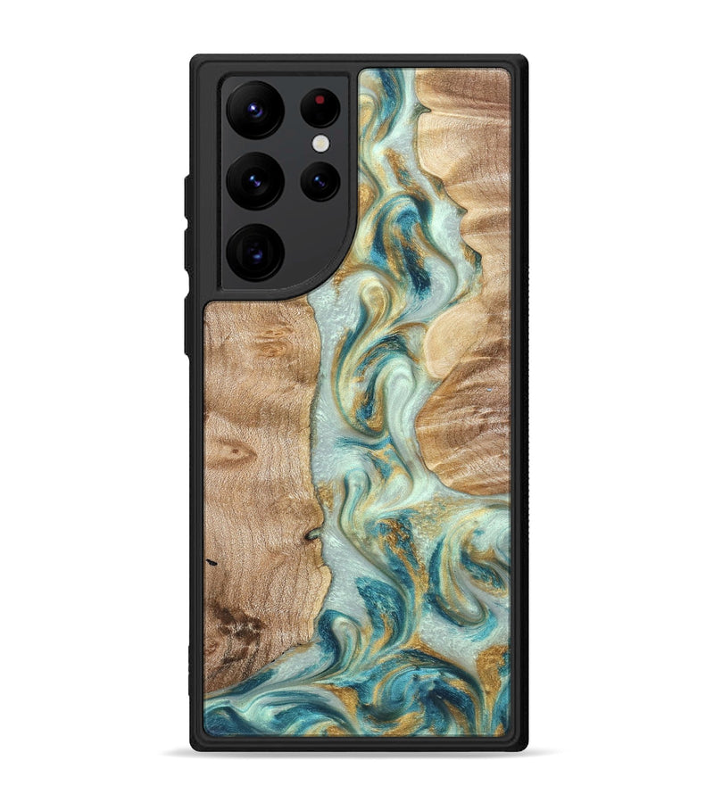 Galaxy S22 Ultra Wood Phone Case - Roxann (Teal & Gold, 821340)