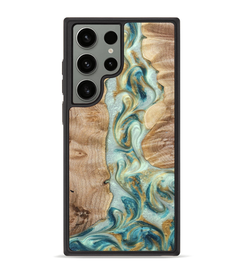 Galaxy S23 Ultra Wood Phone Case - Roxann (Teal & Gold, 821340)