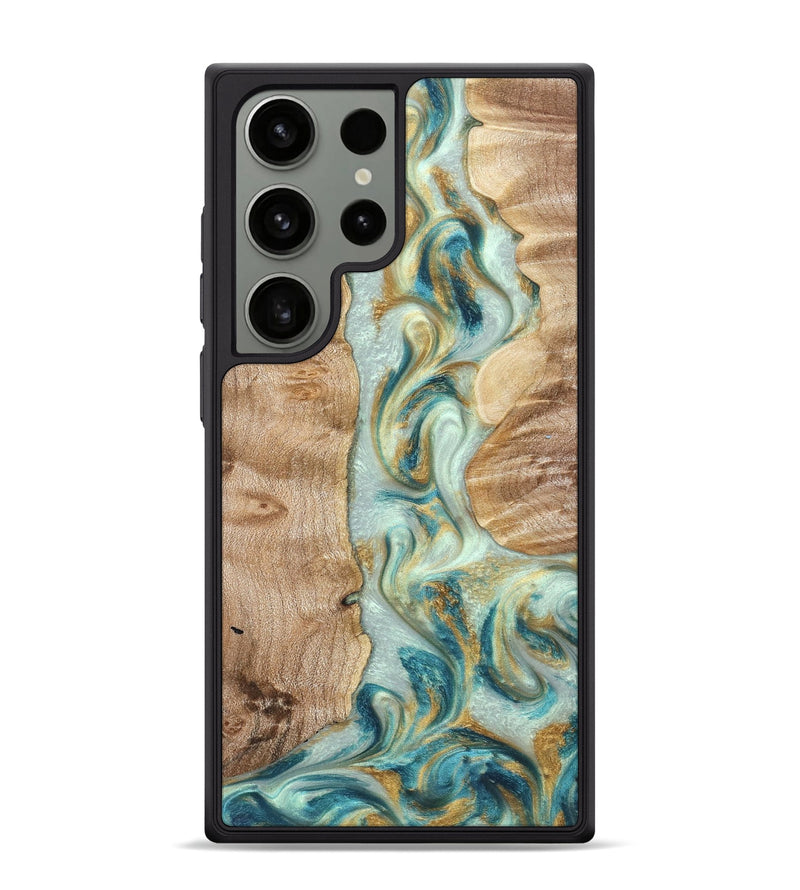 Galaxy S24 Ultra Wood Phone Case - Roxann (Teal & Gold, 821340)