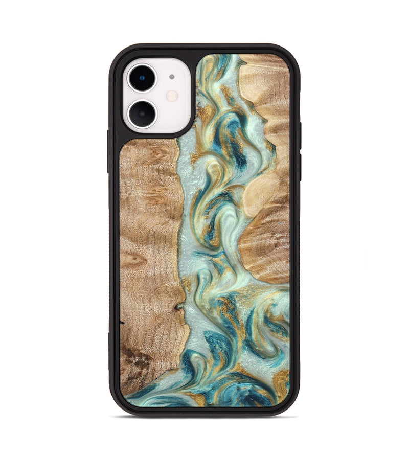 iPhone 11 Wood Phone Case - Roxann (Teal & Gold, 821340)