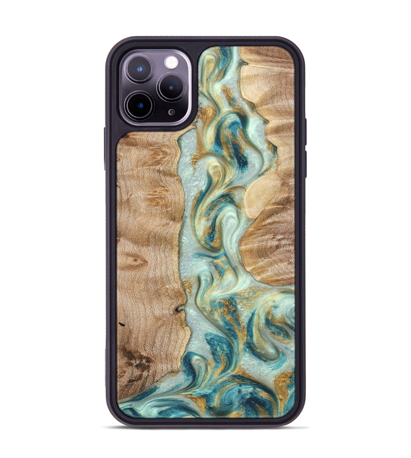 iPhone 11 Pro Max Wood Phone Case - Roxann (Teal & Gold, 821340)