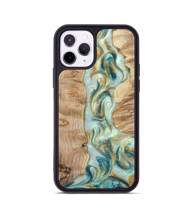 iPhone 11 Pro Wood Phone Case - Roxann (Teal & Gold, 821340)