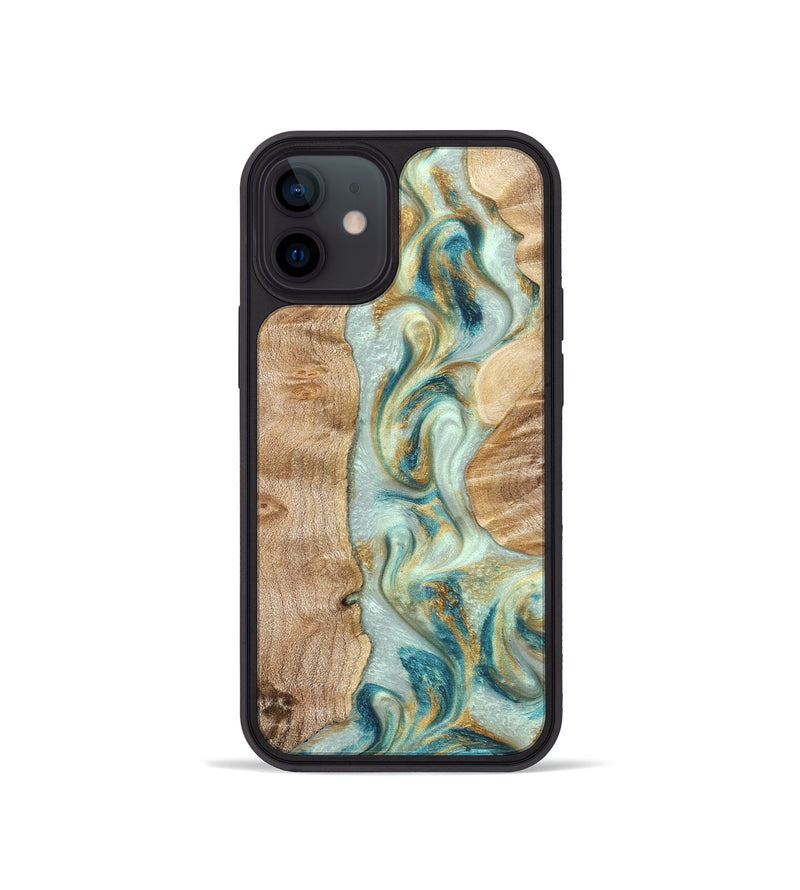 iPhone 12 mini Wood Phone Case - Roxann (Teal & Gold, 821340)