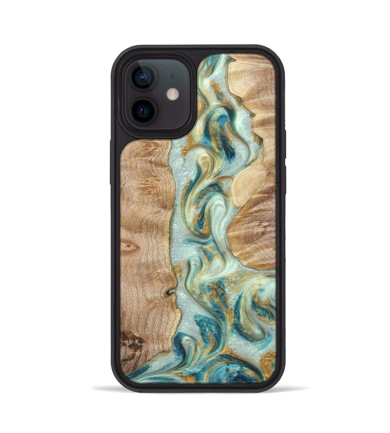 iPhone 12 Wood Phone Case - Roxann (Teal & Gold, 821340)