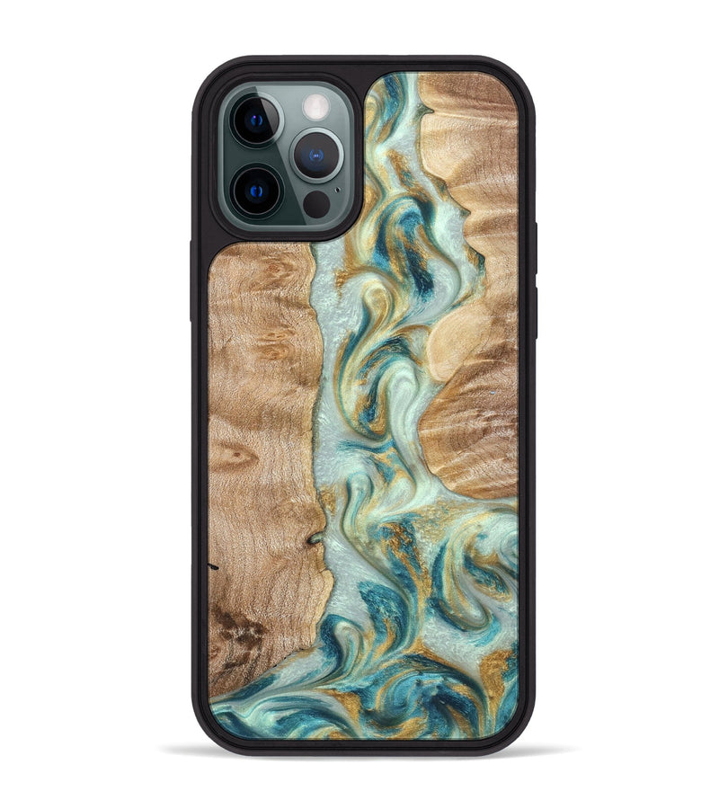 iPhone 12 Pro Max Wood Phone Case - Roxann (Teal & Gold, 821340)