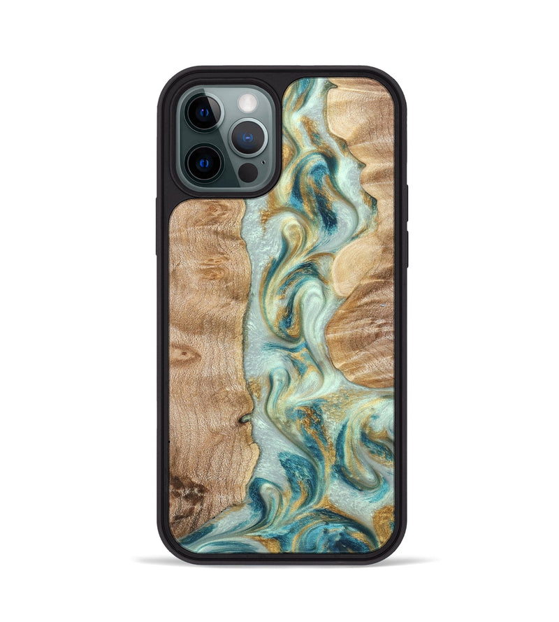iPhone 12 Pro Wood Phone Case - Roxann (Teal & Gold, 821340)