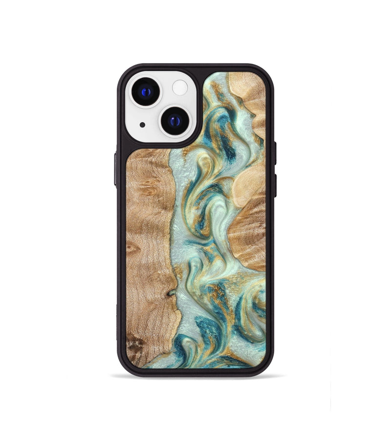 iPhone 13 mini Wood Phone Case - Roxann (Teal & Gold, 821340)