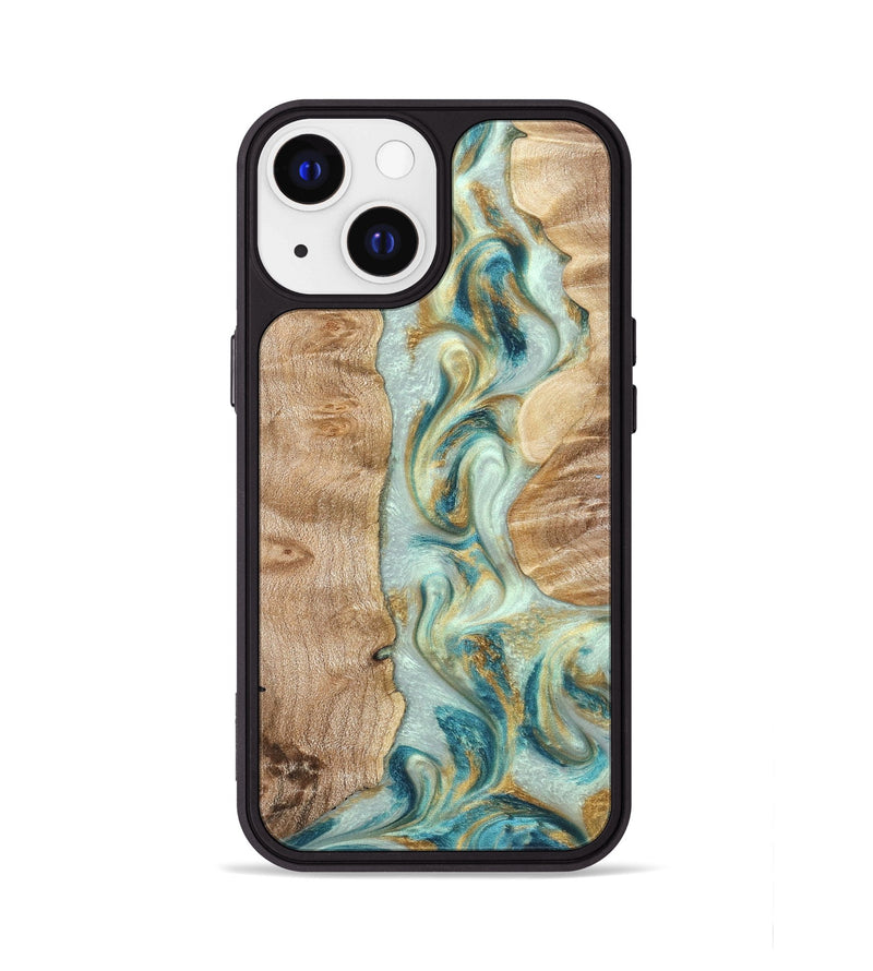 iPhone 13 Wood Phone Case - Roxann (Teal & Gold, 821340)