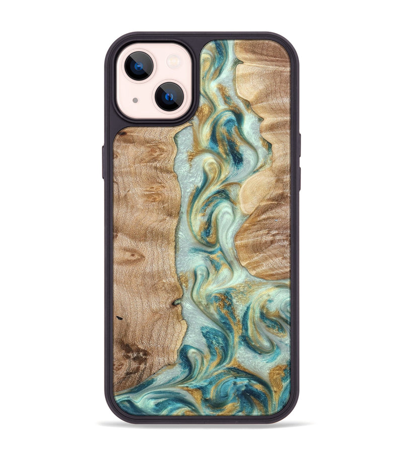 iPhone 14 Plus Wood Phone Case - Roxann (Teal & Gold, 821340)