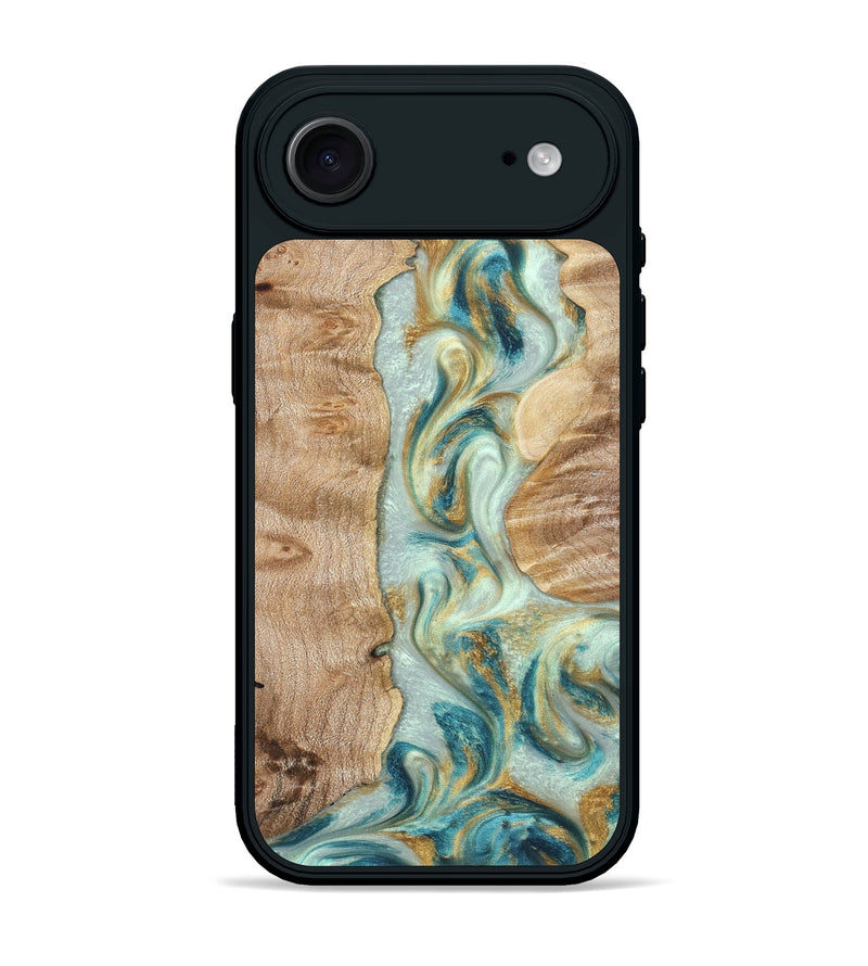 iPhone 17 Air Wood Phone Case - Roxann (Teal & Gold, 821340)
