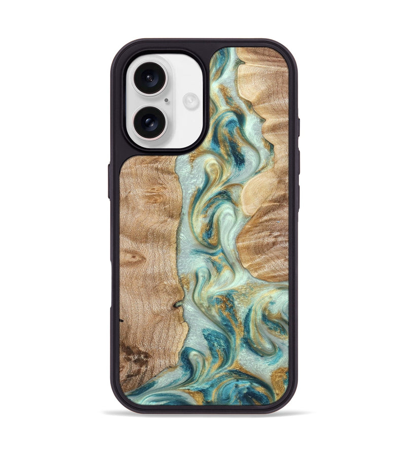 iPhone 17 Wood Phone Case - Roxann (Teal & Gold, 821340)