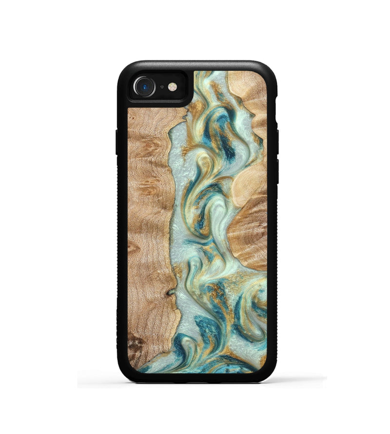 iPhone SE Wood Phone Case - Roxann (Teal & Gold, 821340)