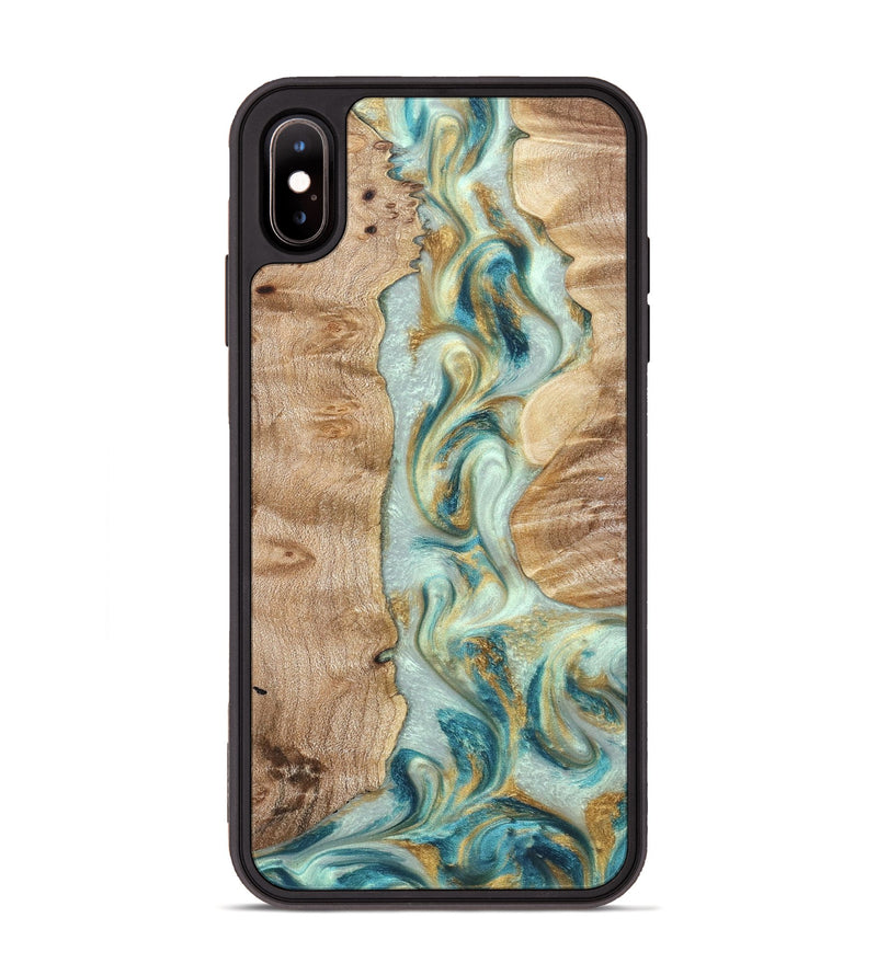 iPhone Xs Max Wood Phone Case - Roxann (Teal & Gold, 821340)