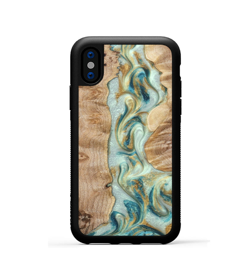 iPhone Xs Wood Phone Case - Roxann (Teal & Gold, 821340)