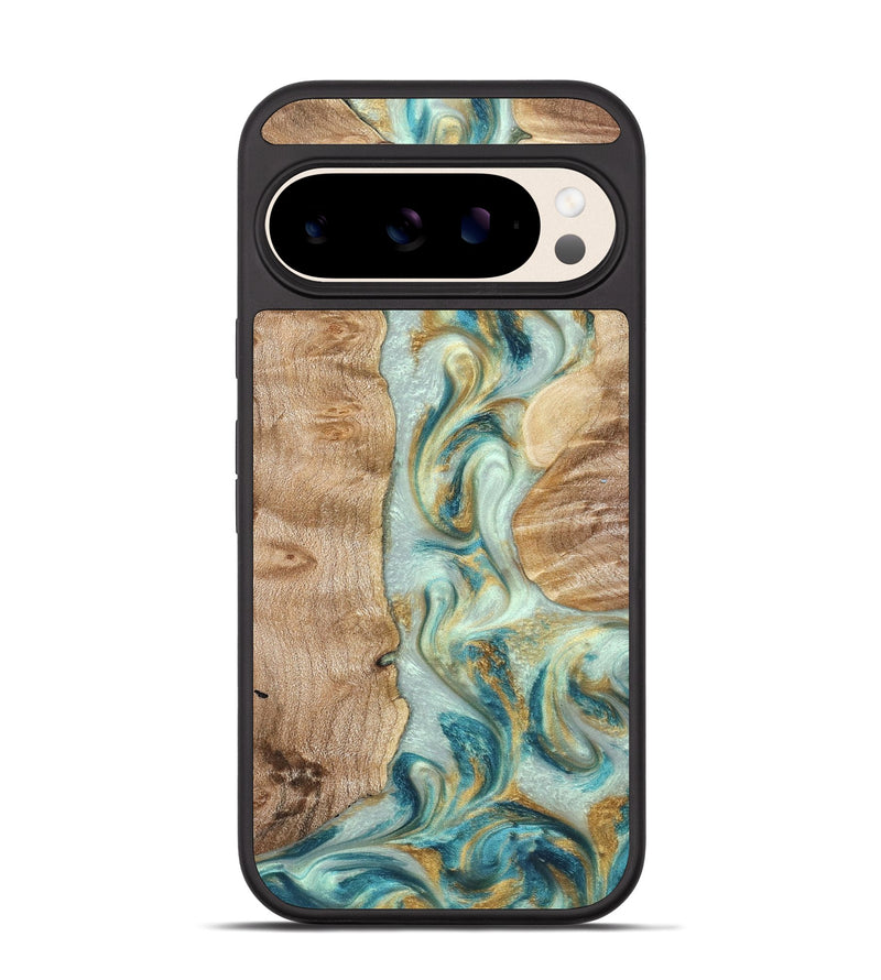 Pixel 10 Wood Phone Case - Roxann (Teal & Gold, 821340)