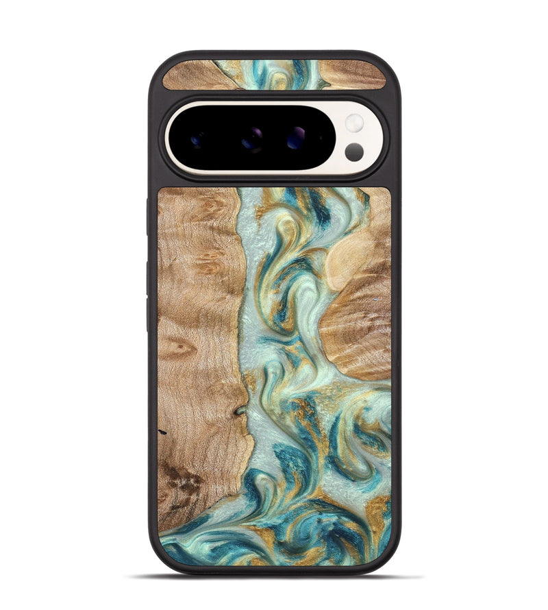 Pixel 9 Pro Wood Phone Case - Roxann (Teal & Gold, 821340)