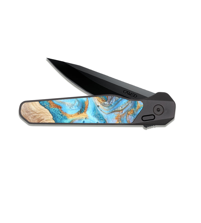 EDC Dark Slate Wood Pocket Knife - Marlin (Teal & Gold, 821341)