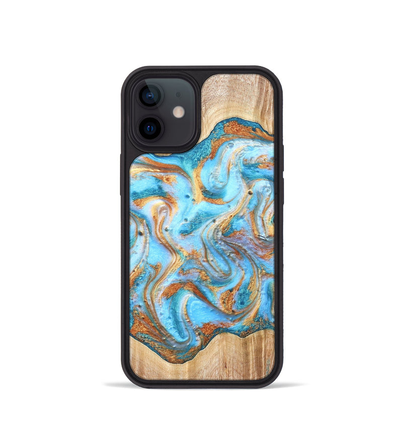 iPhone 12 mini Wood Phone Case - Marlin (Teal & Gold, 821341)