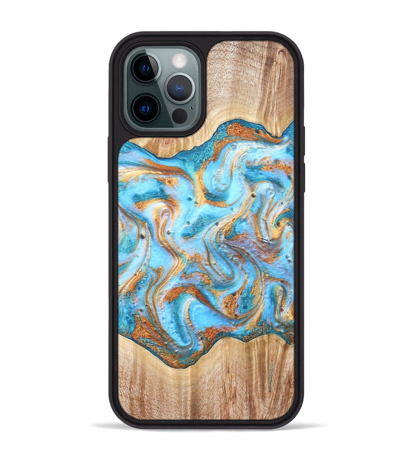iPhone 12 Pro Max Wood Phone Case - Marlin (Teal & Gold, 821341)