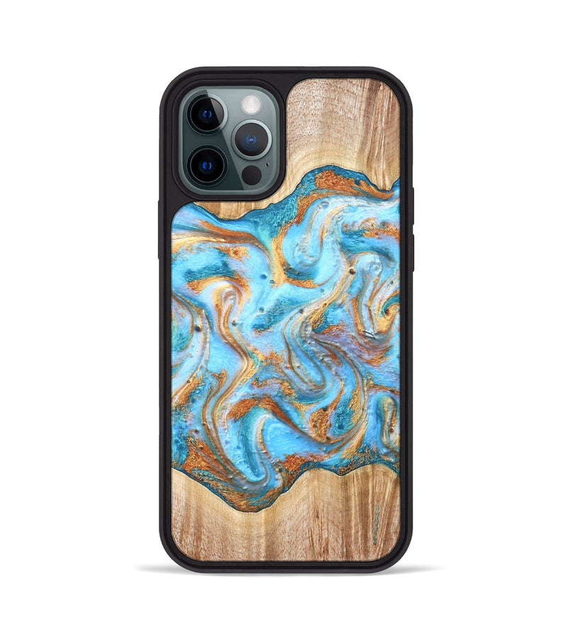 iPhone 12 Pro Wood Phone Case - Marlin (Teal & Gold, 821341)