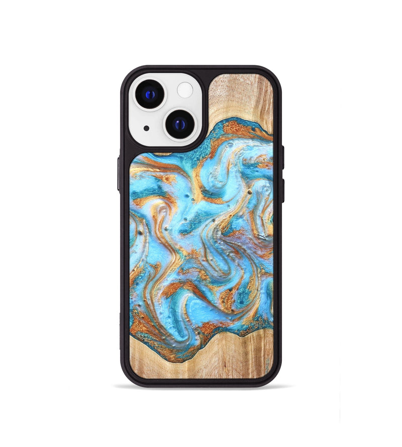 iPhone 13 mini Wood Phone Case - Marlin (Teal & Gold, 821341)