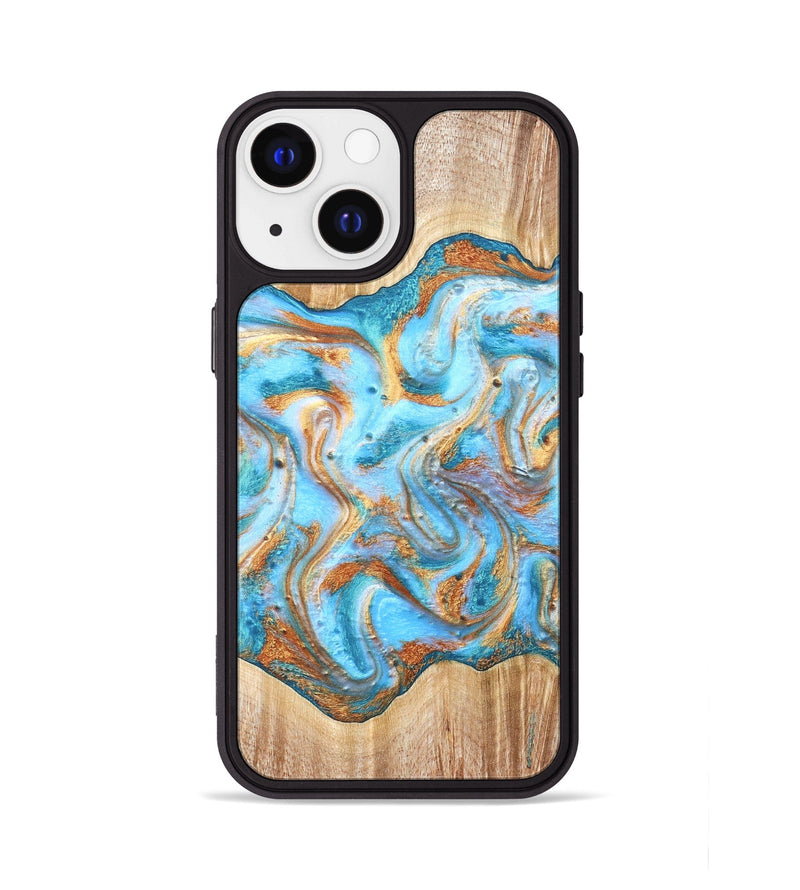 iPhone 13 Wood Phone Case - Marlin (Teal & Gold, 821341)