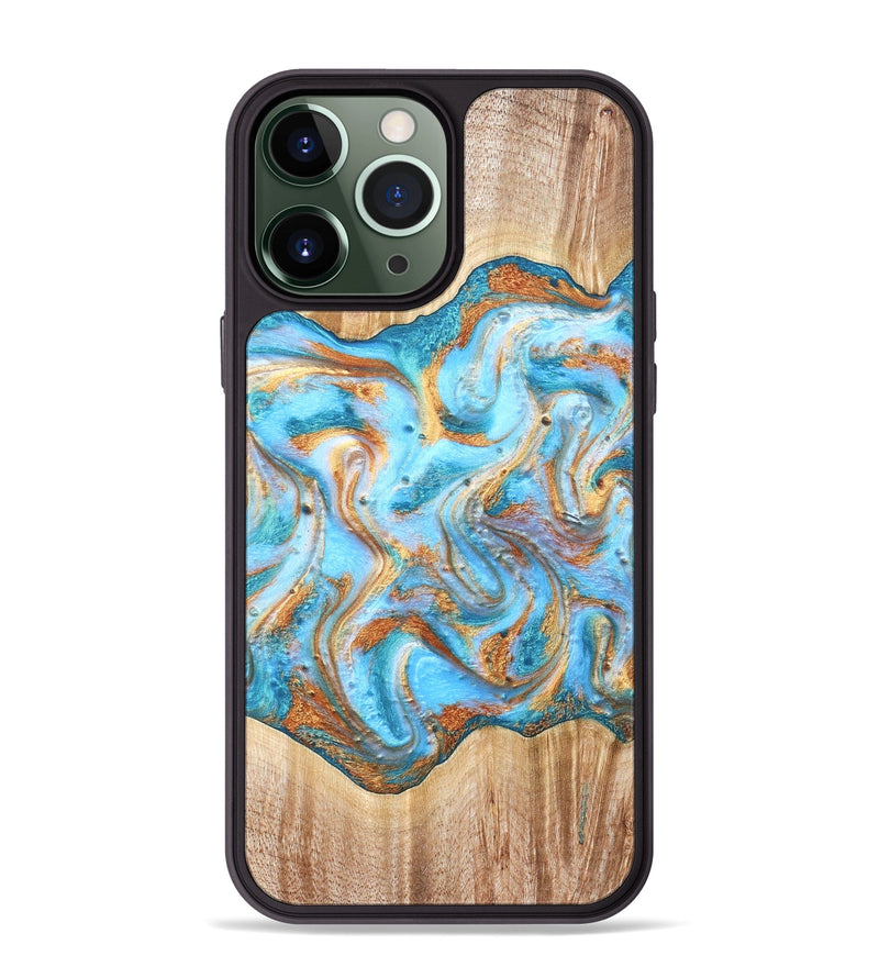 iPhone 13 Pro Max Wood Phone Case - Marlin (Teal & Gold, 821341)