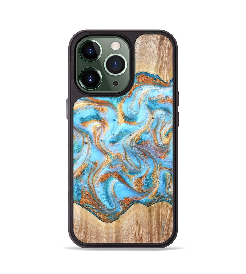 iPhone 13 Pro Wood Phone Case - Marlin (Teal & Gold, 821341)