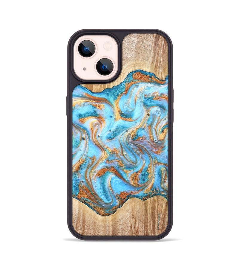 iPhone 14 Wood Phone Case - Marlin (Teal & Gold, 821341)