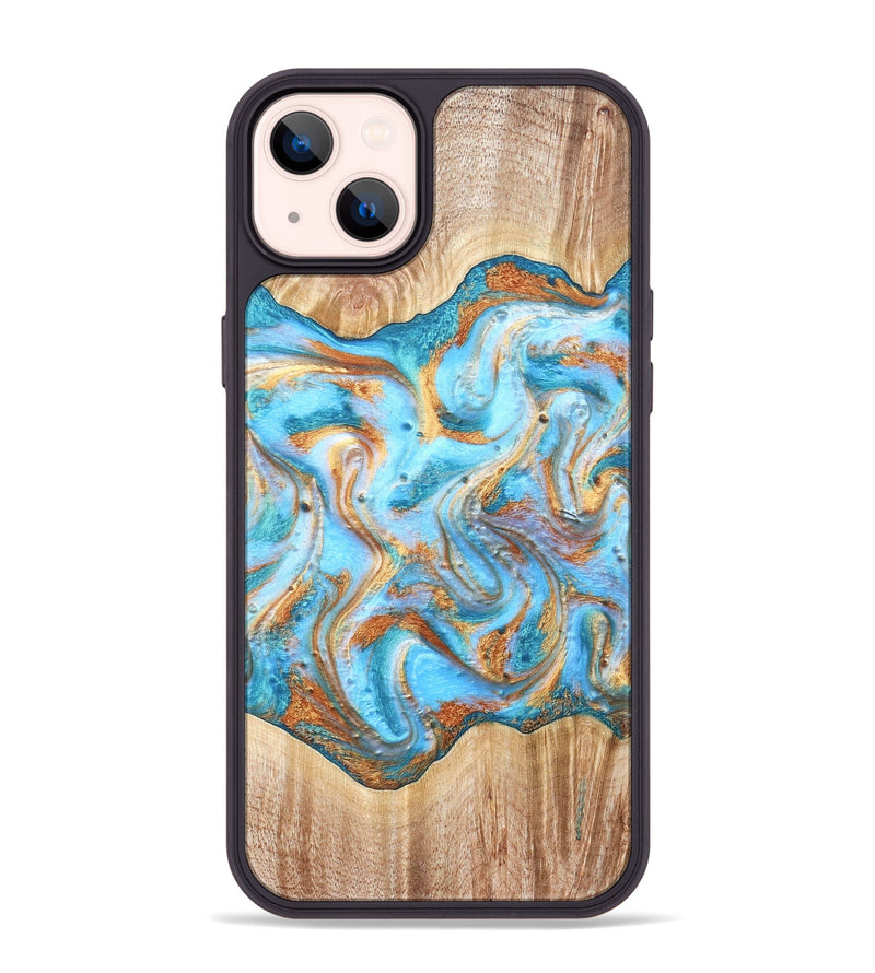 iPhone 14 Plus Wood Phone Case - Marlin (Teal & Gold, 821341)