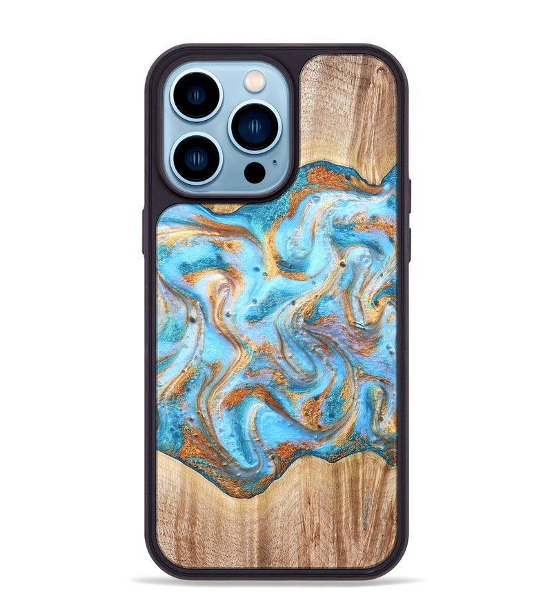 iPhone 14 Pro Max Wood Phone Case - Marlin (Teal & Gold, 821341)