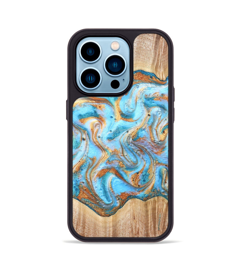iPhone 14 Pro Wood Phone Case - Marlin (Teal & Gold, 821341)