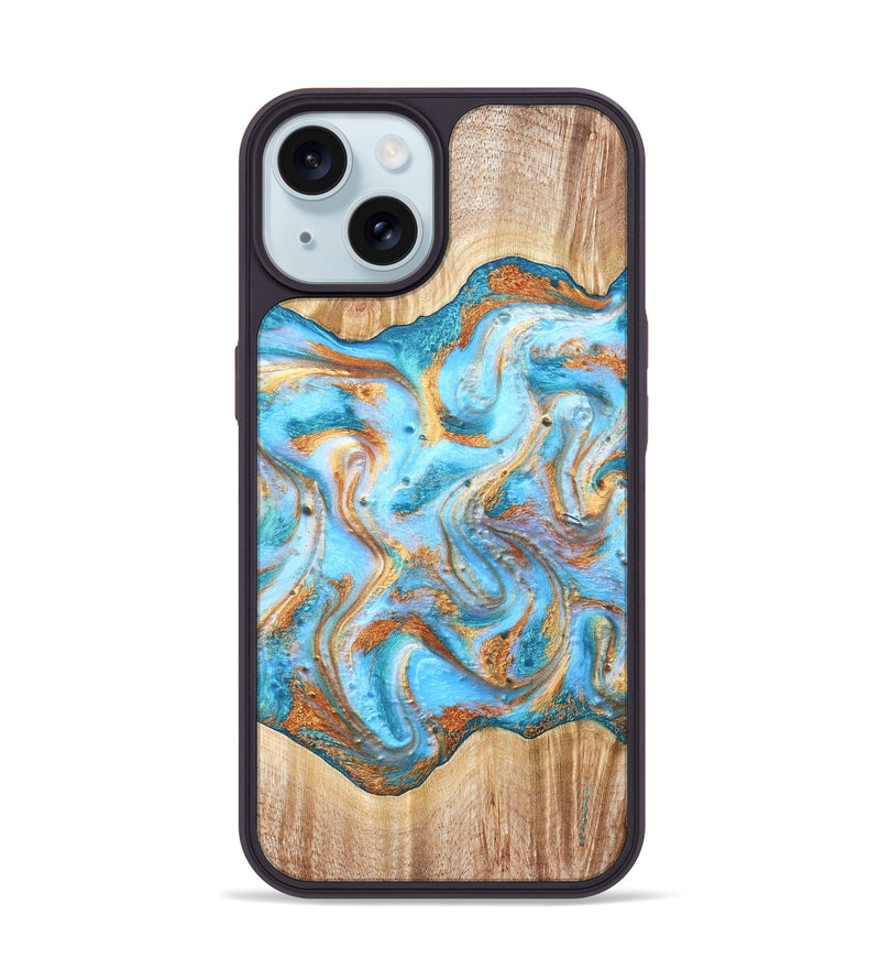 iPhone 15 Wood Phone Case - Marlin (Teal & Gold, 821341)