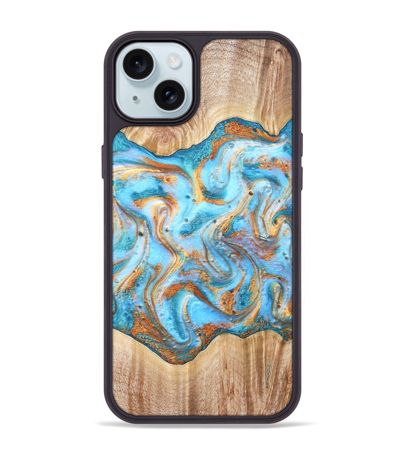 iPhone 15 Plus Wood Phone Case - Marlin (Teal & Gold, 821341)