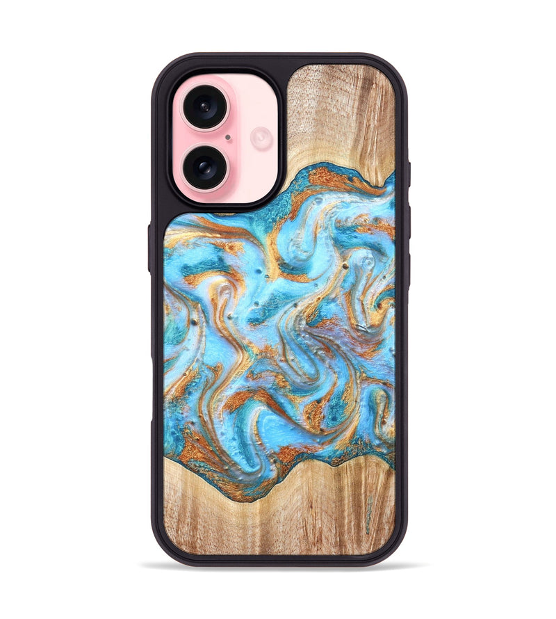 iPhone 16 Wood Phone Case - Marlin (Teal & Gold, 821341)